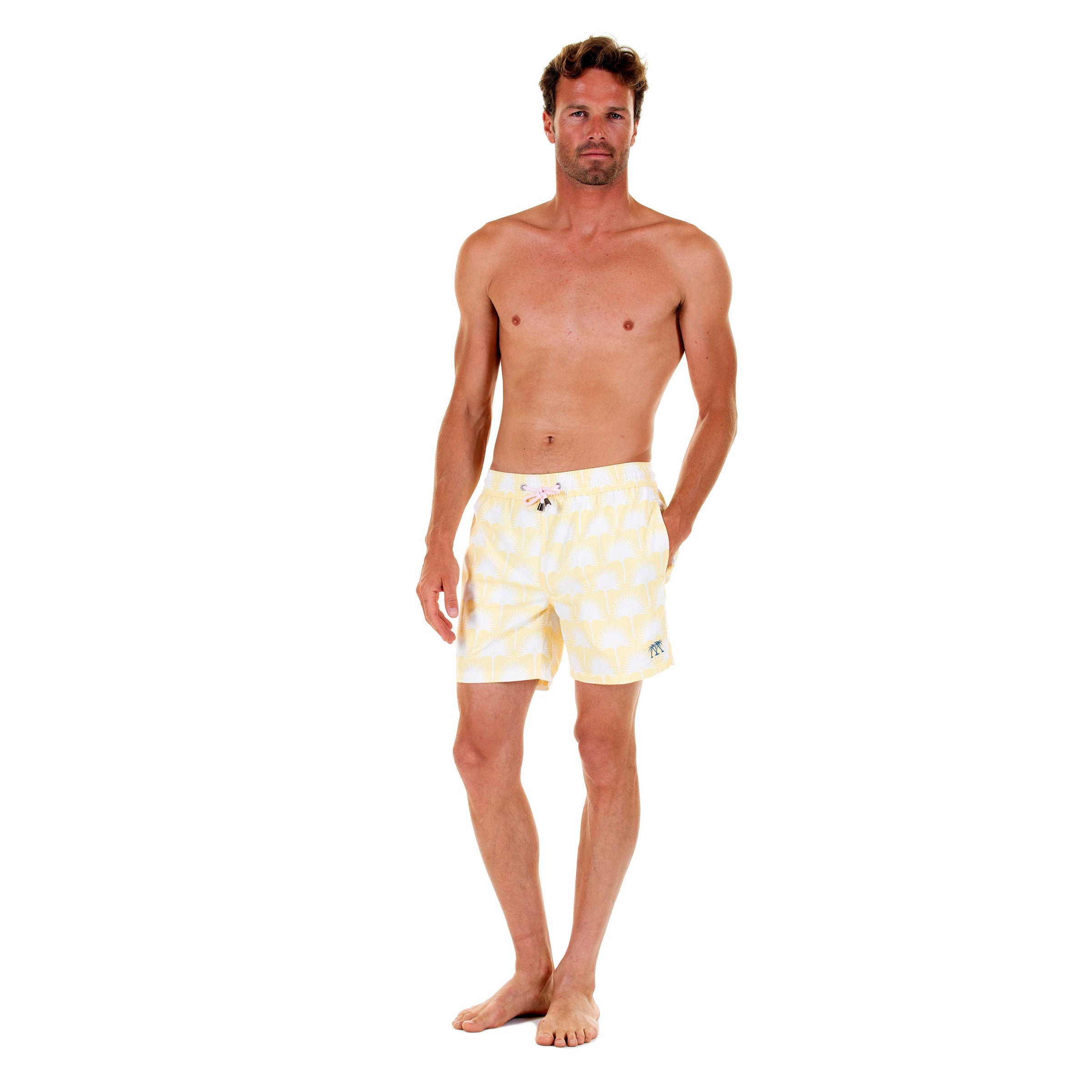 Mens swim trunks : FAN PALM - YELLOW, front