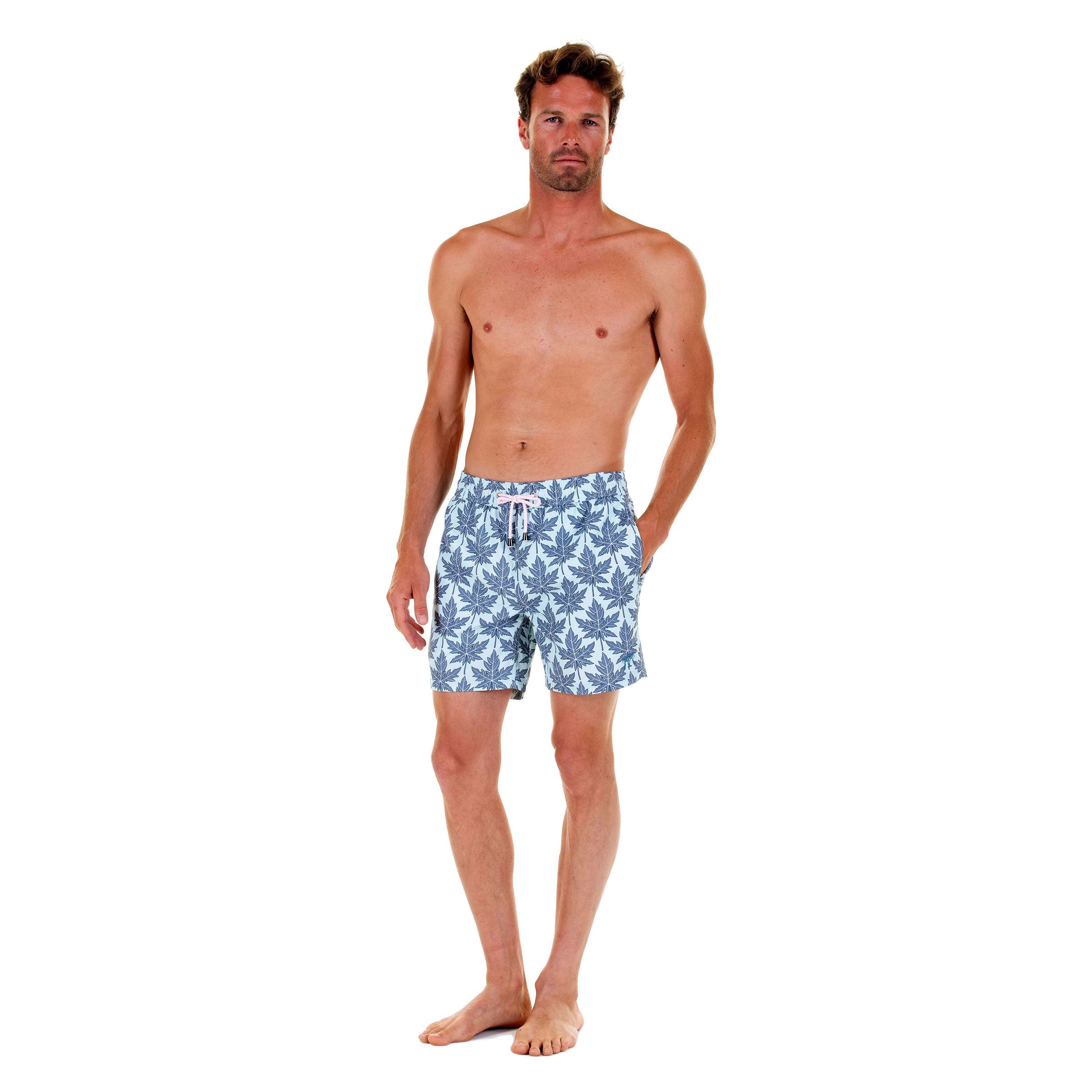 Mens swim trunks : PAPAYA - GREY PALE BLUE, front