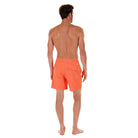 Mens orange swim shorts (back detail) by designer Lotty B Mustique for Pink House resortwear