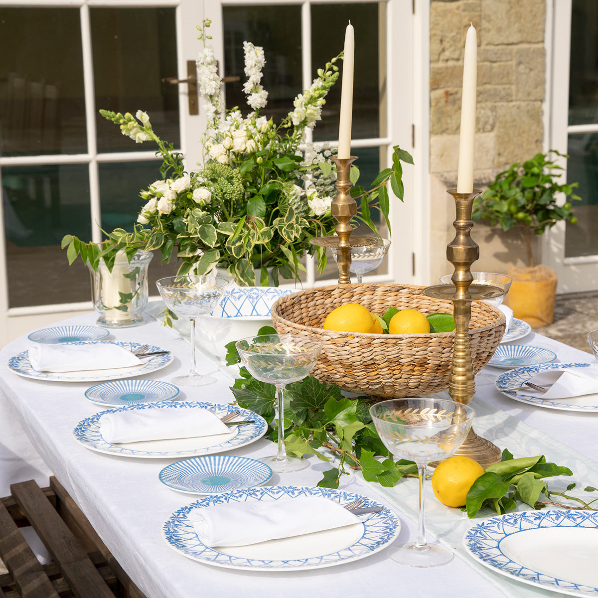 fine bone china dinner service set on outdoor table