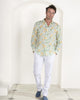 Men's pure linen shirt in green and yellow Mango print by Pink House