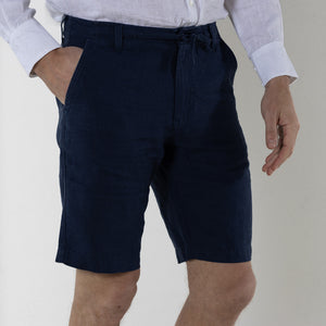 Resort classics shorts in pure linen eclipse navy blue by Pink House