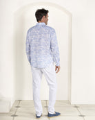 Men's pure linen party shirt in blue House Toile de Jouy print