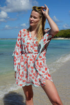 Silk Lotty Kaftan: FLAMBOYANT FLOWER - ORANGE short collared crepe de chine kaftan created by Lotty B Mustique 