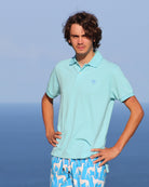 Mens pure cotton pale blue polo shirt sports vacation style