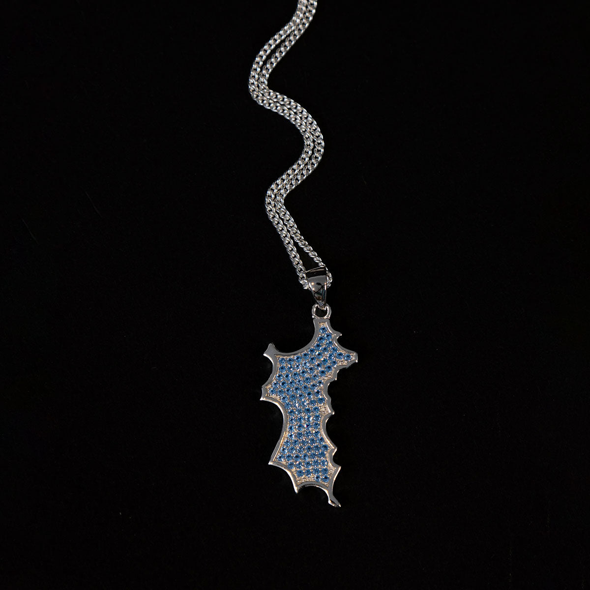 Silver Diamante Mustique Island Pendant with blue zirconium chrystals - Front