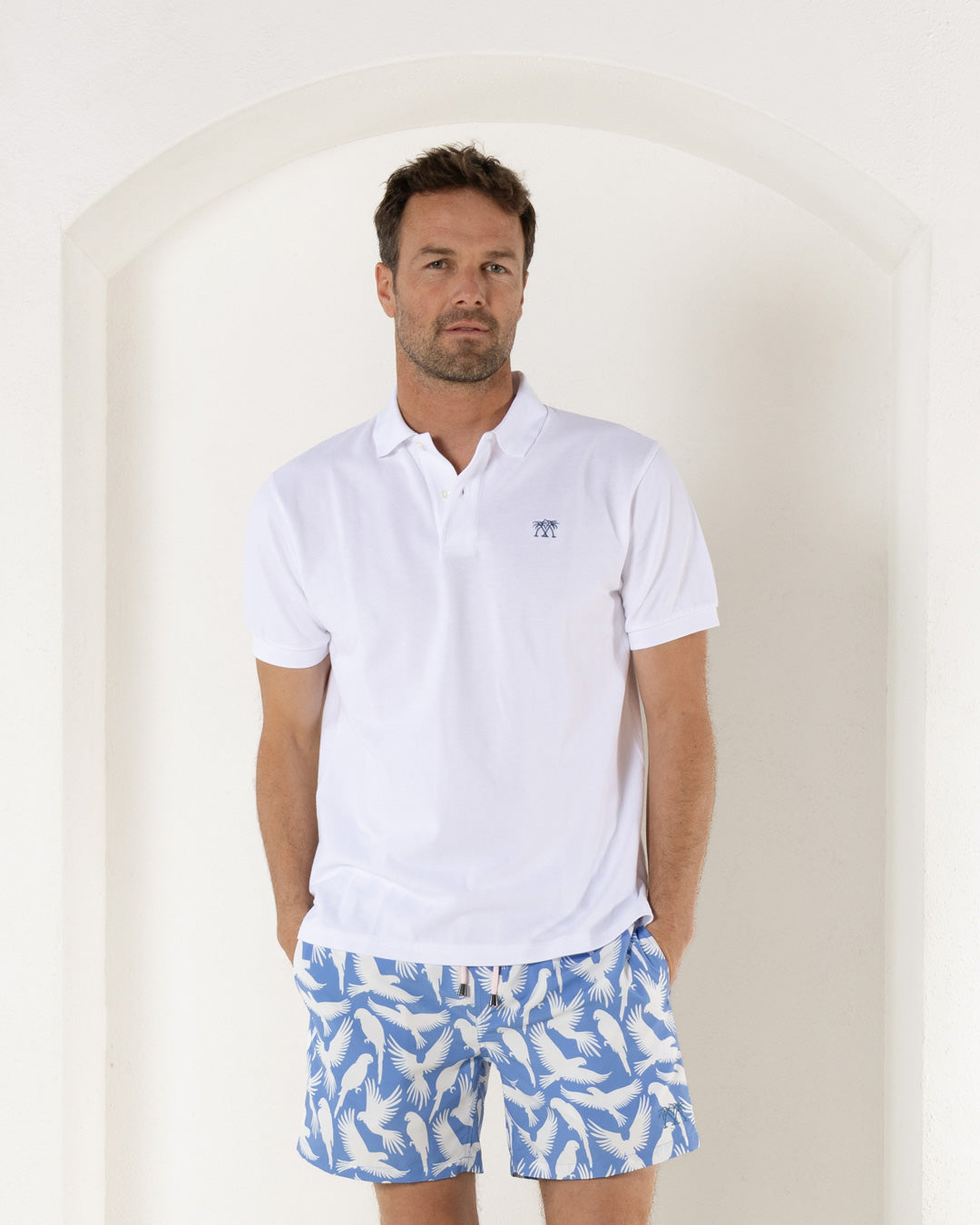 Mens pure cotton white polo shirt summer style