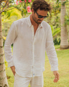 Summer wedding essential mens white linen shirt