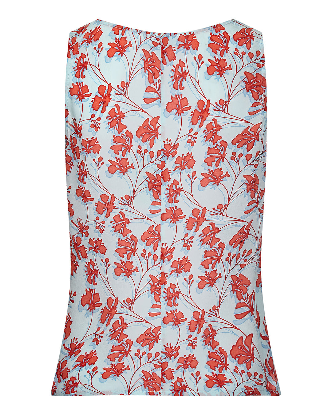 Silk Bed to Beach top Floral orange on aqua blue back designer Lotty B Mustique resort wear