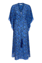 Silk Jenlee Kaftan: FLAMBOYANT FLOWER - BLUE beautiful vacation wear designer Lotty B Mustique