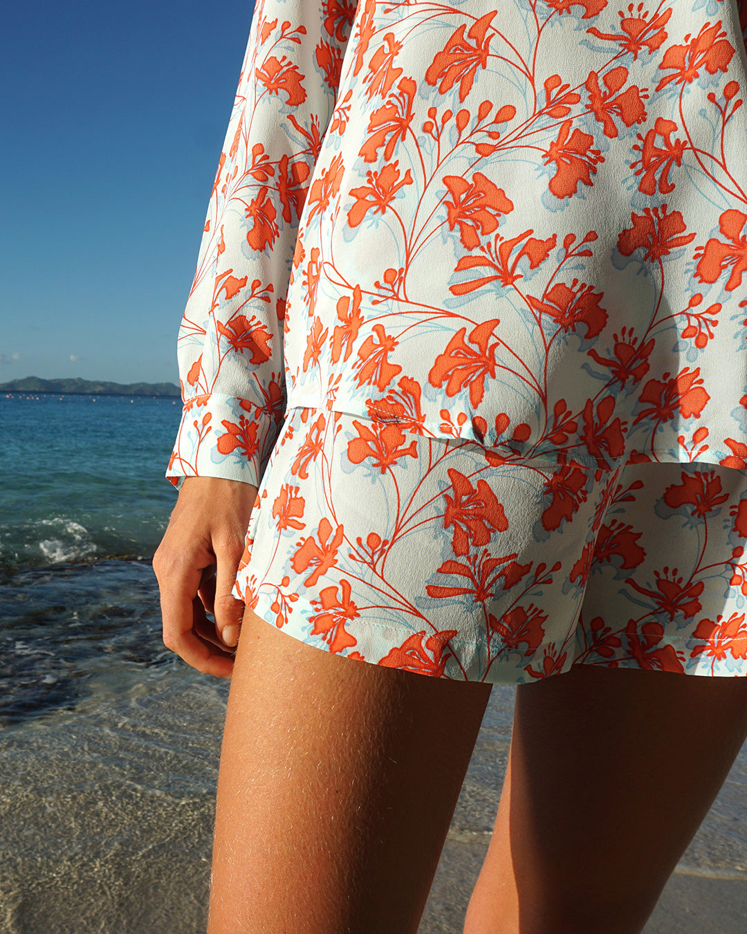 Womens silk shorts designer Lotty B Mustique resort wear