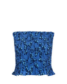 Silk shirred bandeau top in blue floral Flamboyant Flower print  by designer Lotty B Mustique