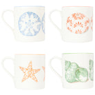 Fine Bone China Mug SET of 4 : SAND DOLLAR, URCHIN, STAR, SHELL designer collection Lotty B Mustique interiors